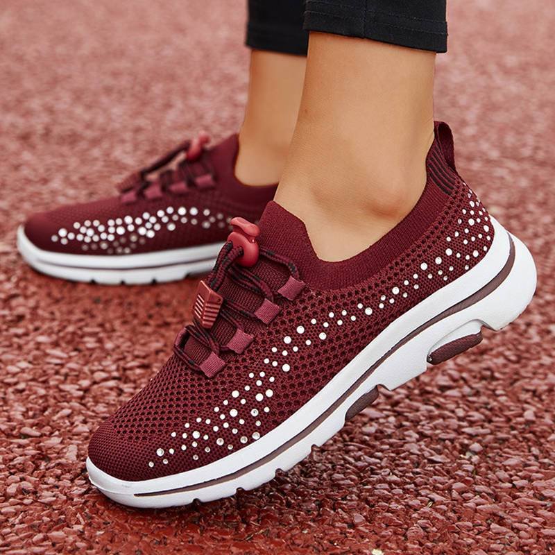 Women‘s Non-Slip Bling Rhinestone Soft Sole Casual Sneakers - vzzhome
