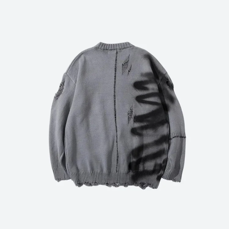 Brownm Spray Paint Distressed Knitted Sweater