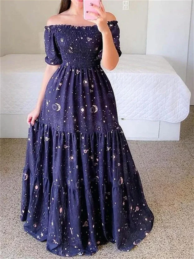 Women Sleeveless Off-shoulder Floral Printed Dress