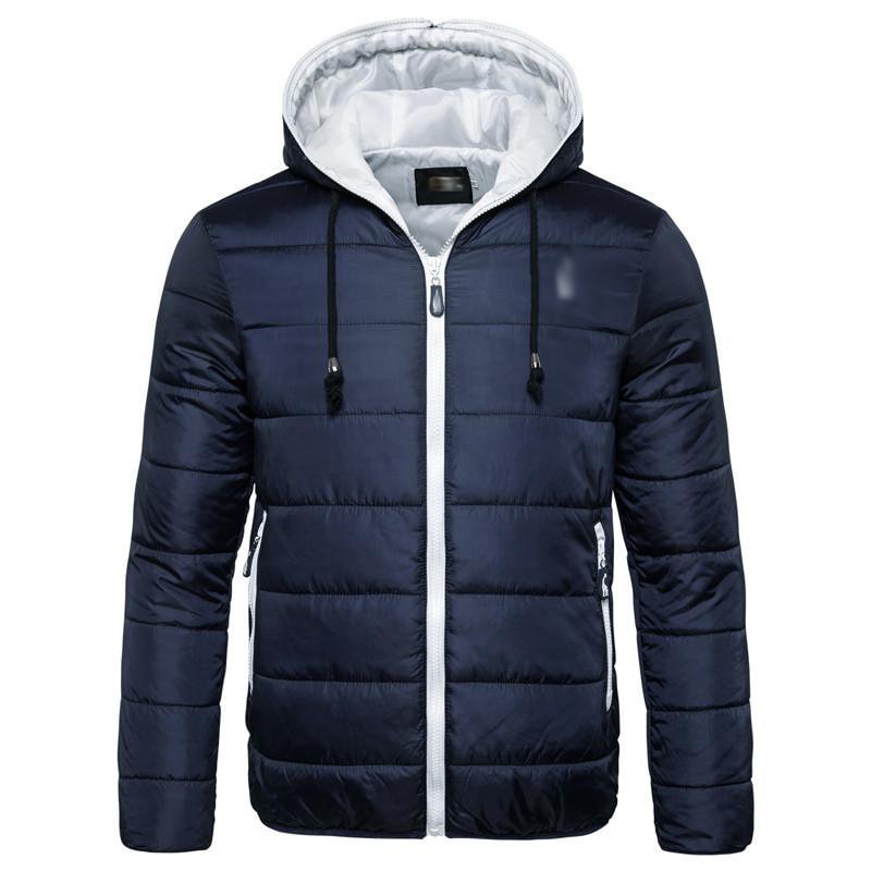 Rogoman Men's Hooded Solid Color Contrasting Zip And Lining Padded Jacket