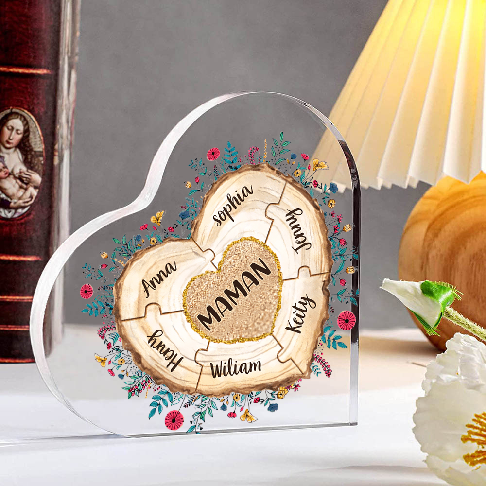 À ma Maman/Mamie - Plaque Acrylique Morceaux de coeur 7 Prénoms Personnalisés