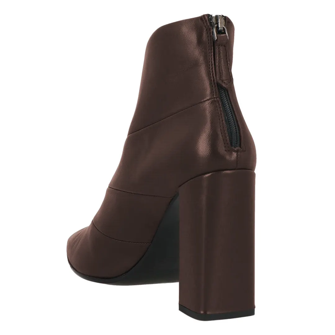 Women's Short Chocolate Brown High Heel Pointed Toe Boots with Zipper