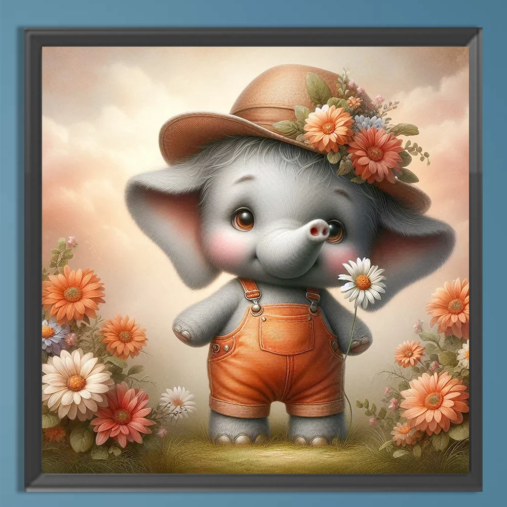 Diamond Painting - Full Square Drill - Flower Elephant(Canvas|35*35cm)