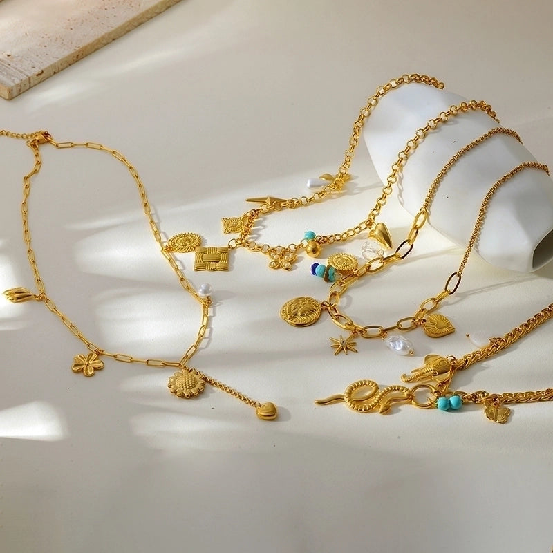 Elegant Classic Style Animal Star Heart Shape 304 Stainless Steel Pearl Beaded Inlay Multi Charms Necklace