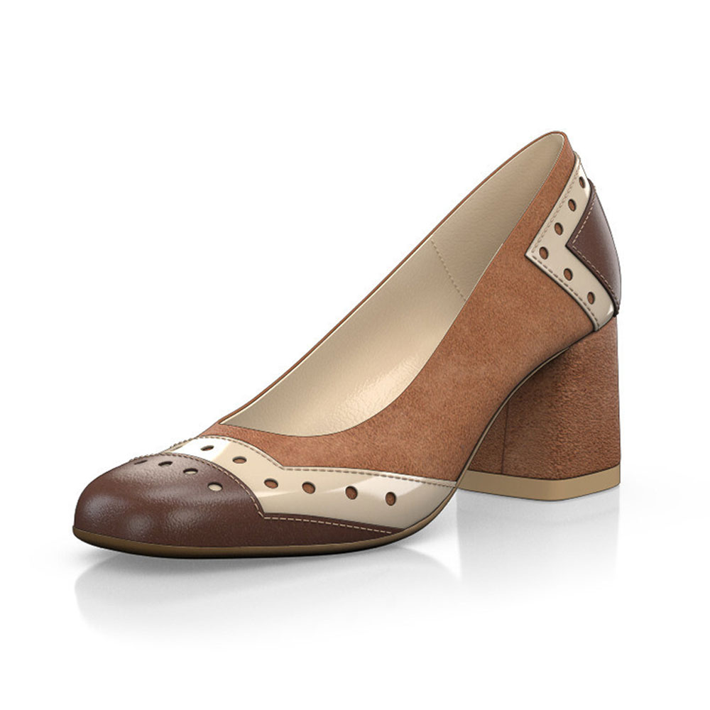  Brown Vegan Leather Round Toe Block Heel Classy Pumps Nicepairs