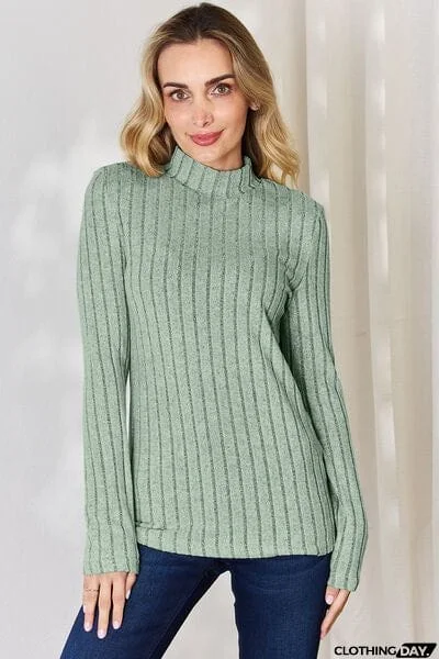 Basic Bae Full Size Ribbed Mock Neck Long Sleeve T-Shirt