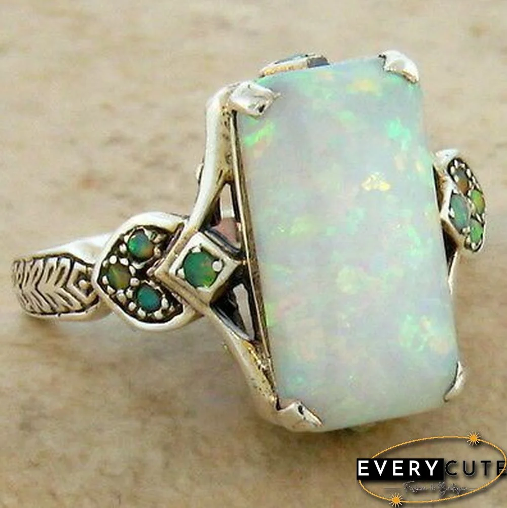 Dazzling 925 Sterling Silver Fire opal Diamond Ring Anniversary Gift Engagement Bridal Wedding Rings Jewelry For Women Size 5-11