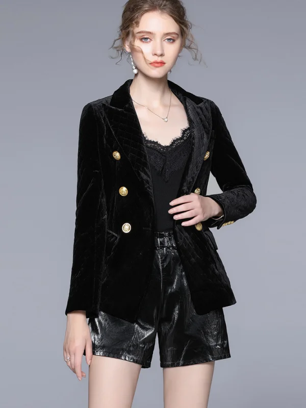 Women's suit collar gold velvet long sleeve blazer Flusfy