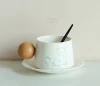 White Porcelain Exquisite Cat and Dog Round Wooden Handle Coffee Cup Set