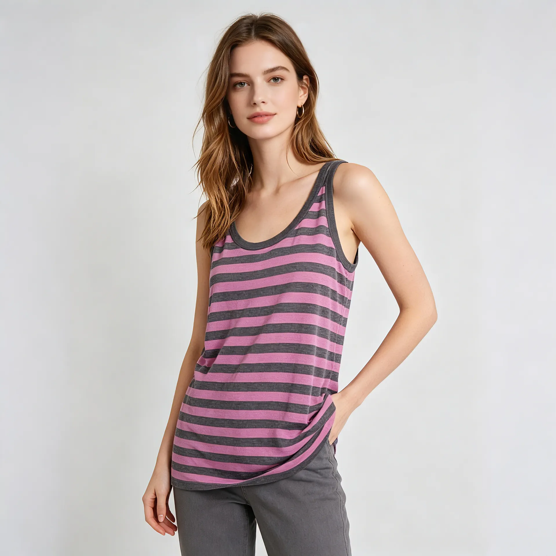 Linen Tank Top Round Neck Summer Vacation REAL SILK LIFE