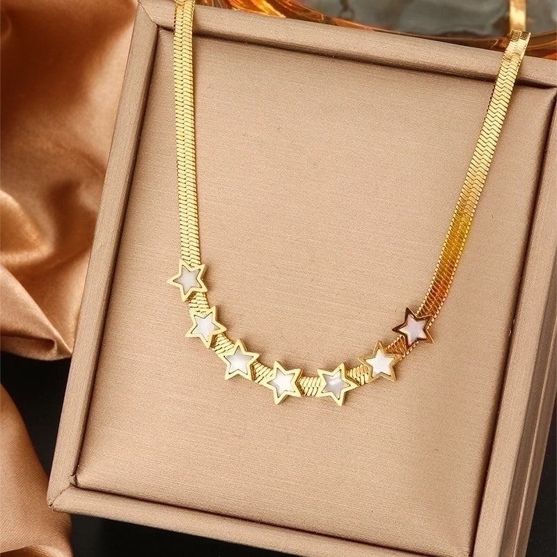 Vintage Style Commute Devil’s Eye Star Moon 304 Stainless Steel Turquoise Rhinestones Shell 18K Gold Plated Plating Inlay Layered Necklaces