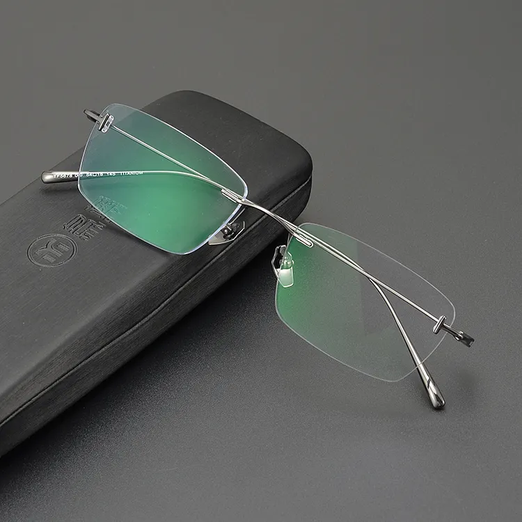 Retro Square Frameless Ultra-light Pure Titanium Frame Glasses Frame ...