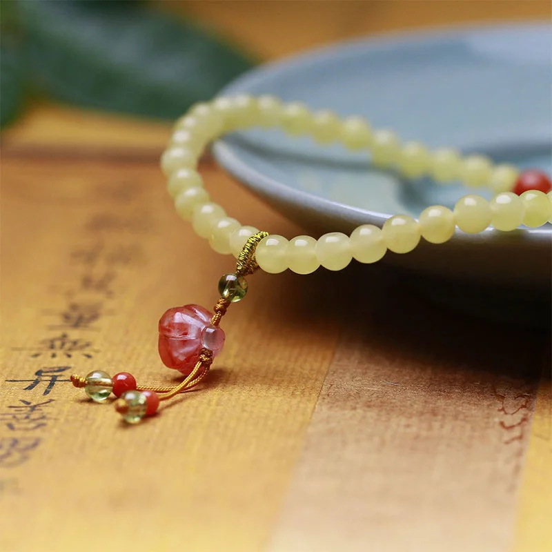 Amber Red Agate Lotus Harmony Charm Bracelet