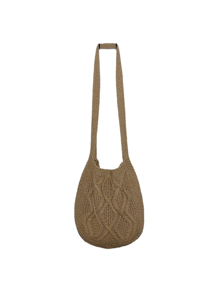 Women Knitted Shoulder Bags Large Capacity Weave Shopping Handbag (Khaki)