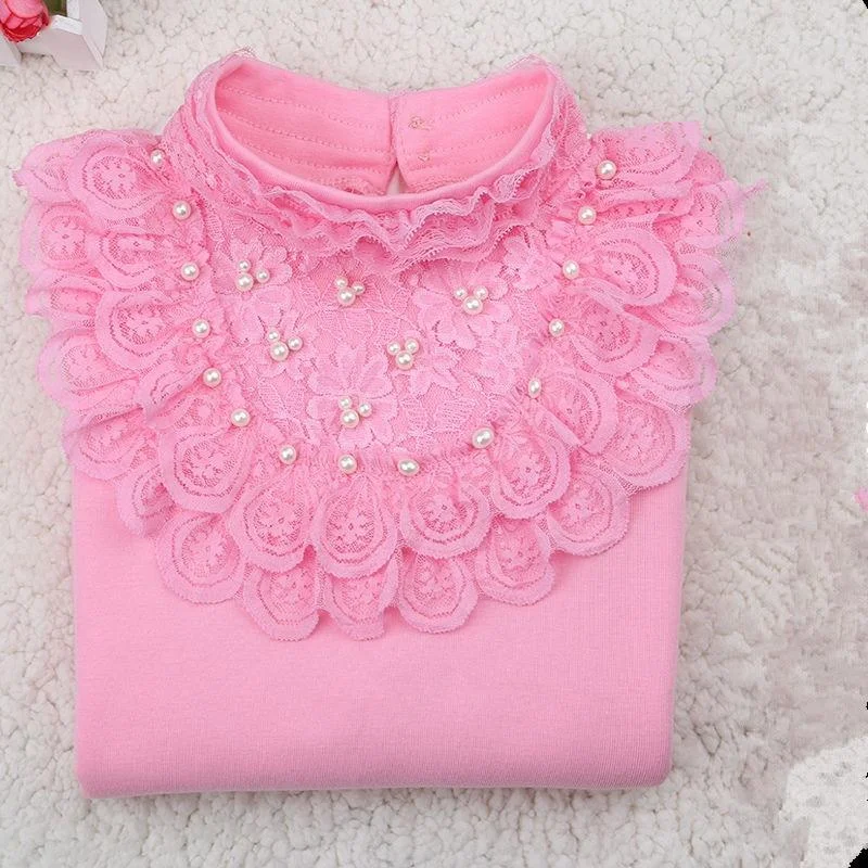 2021 Spring Autumn Cotton Children Base T Shirts Baby Girls Clothes Long Sleeve Floral Casual T Shirt Tops Kids Lace T shirt