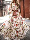 Floral-Print Puff Sleeves Bohemia Maxi Dress