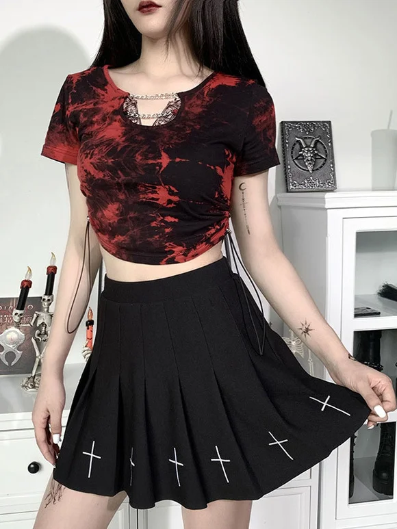 Women's Gothic Tops Red Sexy Cotton Top Retro Short Tops Novameme