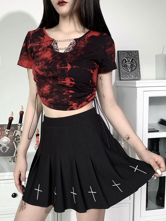 Women's Gothic Tops Red Sexy Cotton Top Retro Short Tops Novameme