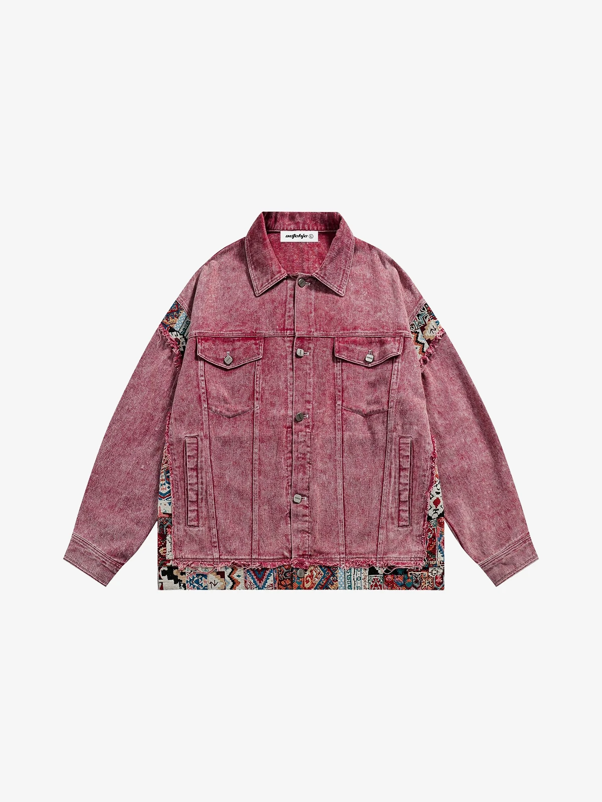 Pink Act Chic Vintage Colorblock Patchwork Denim Jacket Front