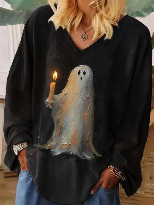 Ghost With Candle Printed Women's T-shirt
