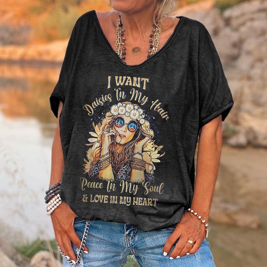 I Want Daisies In My Hair Printed Women's T-shirt