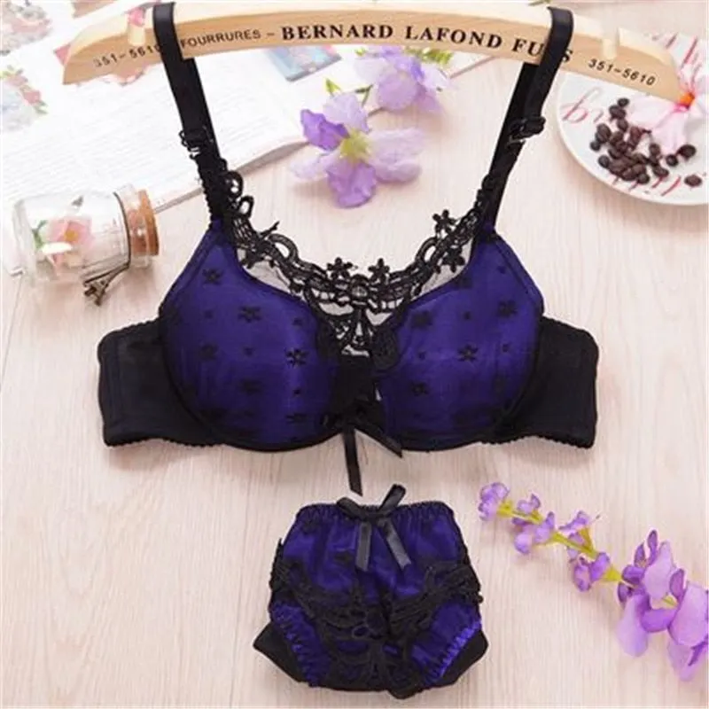 Luxury Thin Cup Perspective Leakproof lace brand sexy gather BC big cup bra set cozy lace flower women underwear set bra and pan