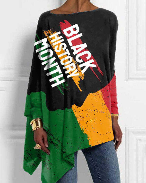 Black History Mouth Reggae Color Off-shoulder Irregular Top