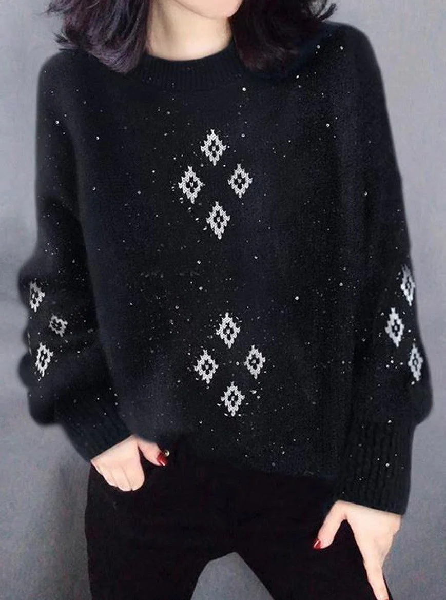 Printed Round Neck Knitted Sweater