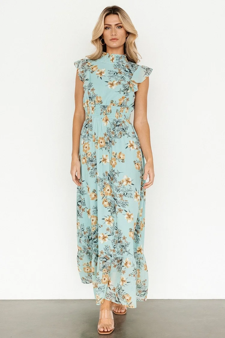 Ruffle Floral Maxi Dress - Mint Floral