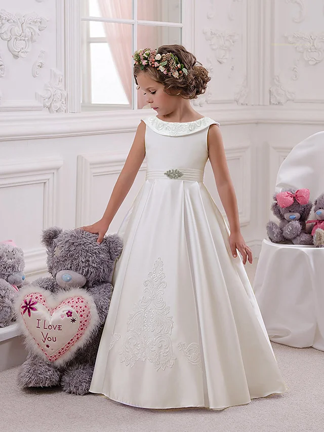 Bellasprom Princess Floor Length Flower Girl Dresses with Crystal Appliques Bellasprom