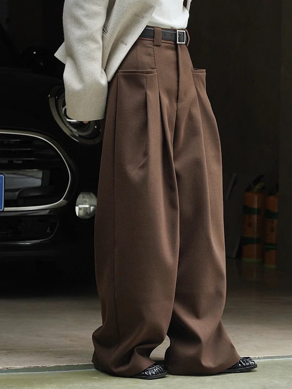 Loose Pleated Solid Color Wide Leg Pants Bottoms