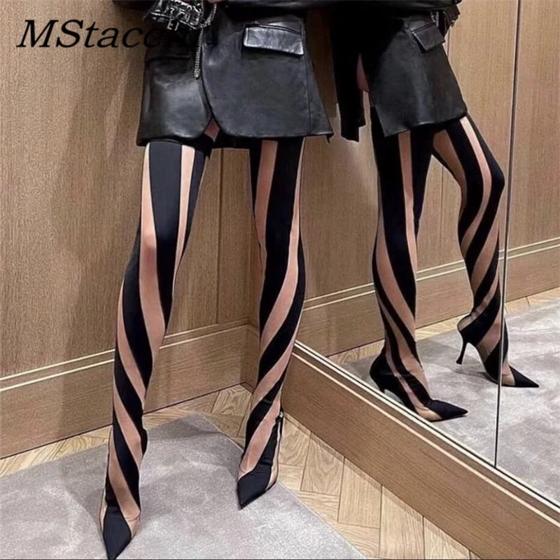 Elastic Fabric Women's Thigh High Boots Pointed Toe High Heels Stiletto Shoes Women's Over-the-knee Boots Socks Demonia Boots