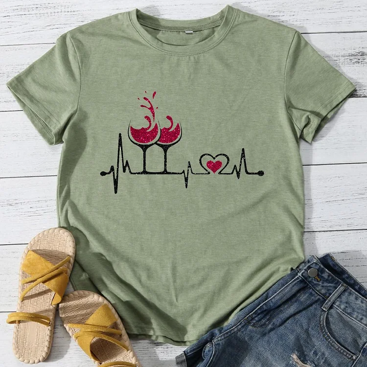 Heartbeat Wine Round Neck T-shirt