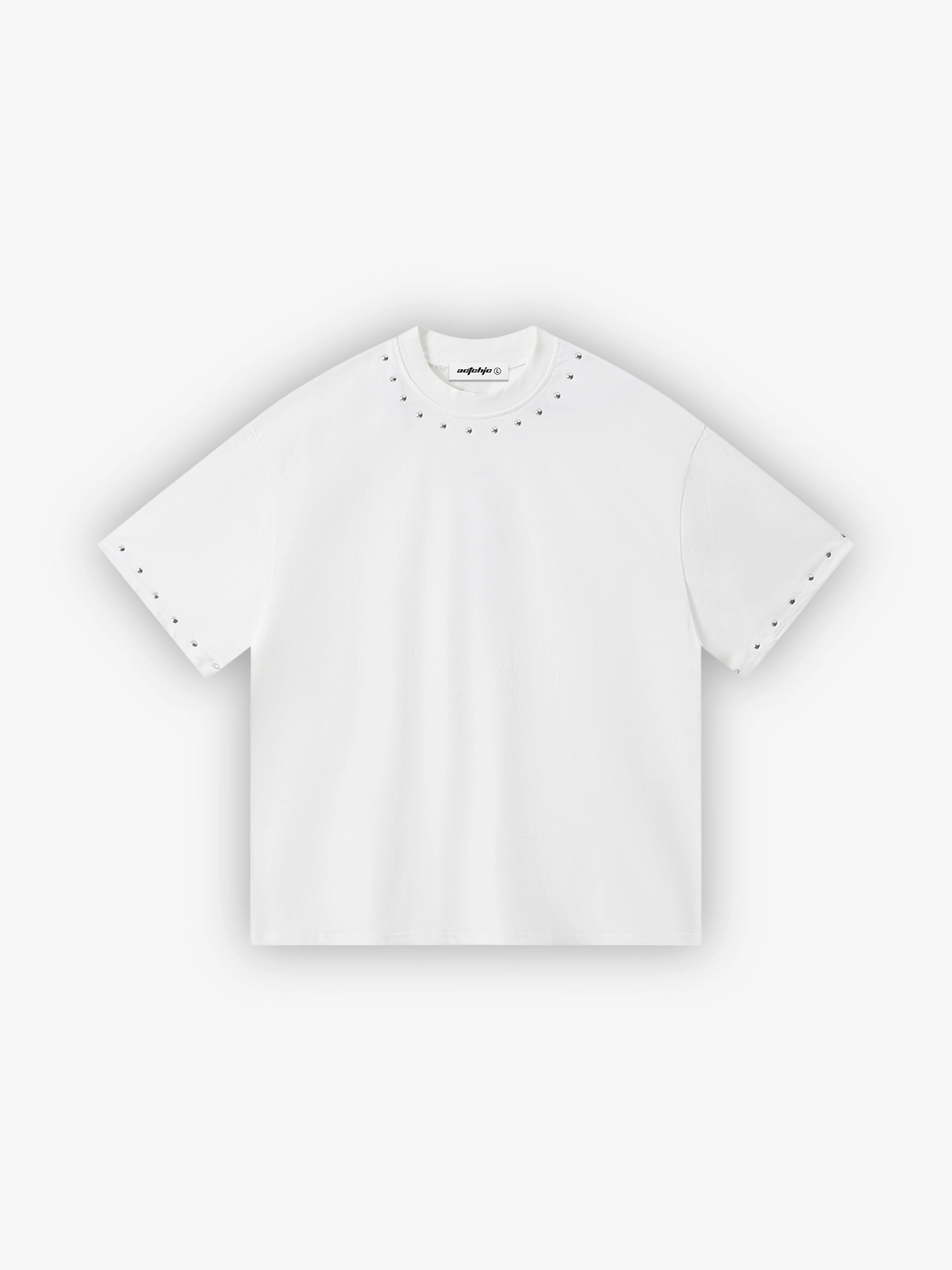 White Act Chic Vintage Studded Loose Fit T-shirt Front