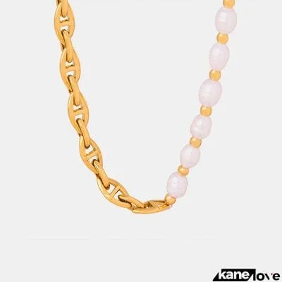 Half Pearl Detail 18K Gold-Plated Necklace