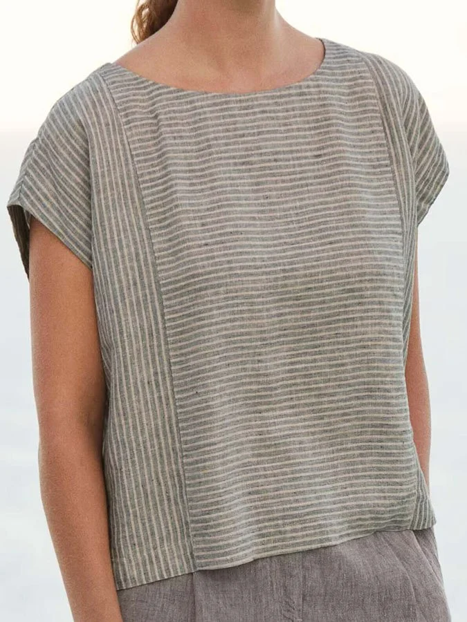 Striped Crewneck Loose Casual Shirt
