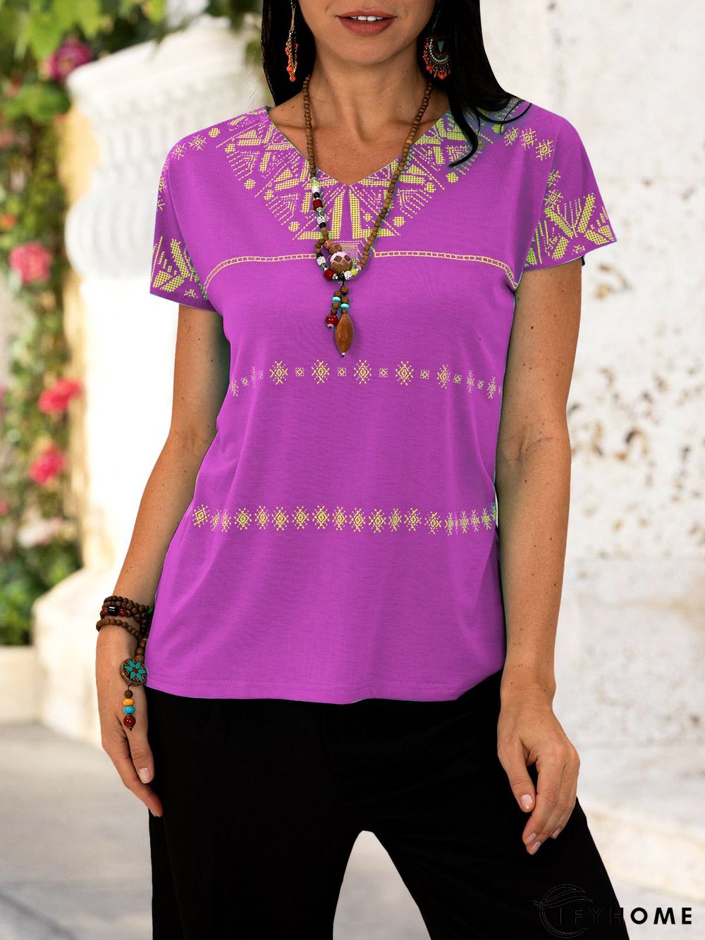 Short Sleeve Boho Shirts T-shirts | IFYHOME