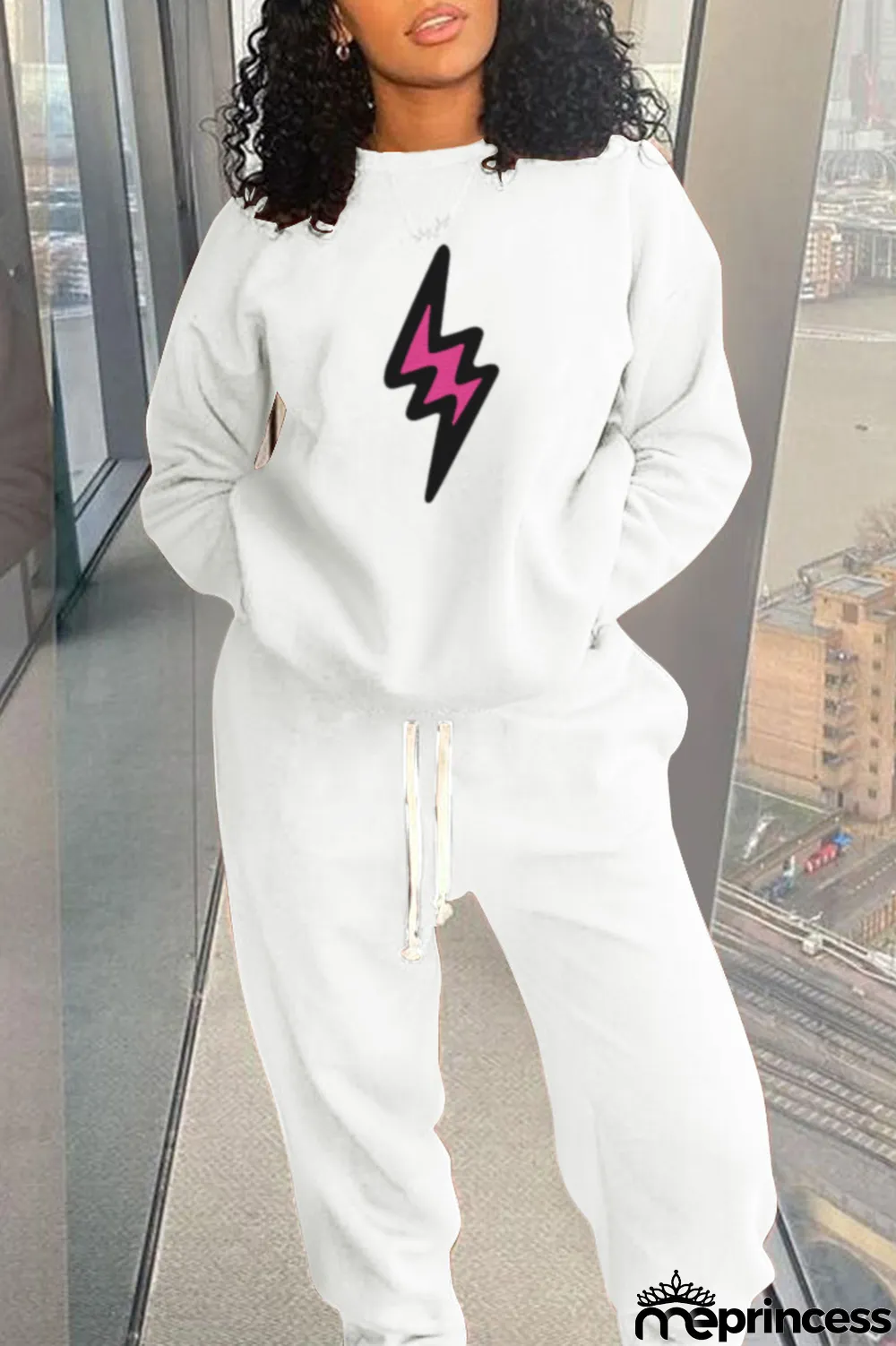 White Casual Street Print Patchwork O Neck Tops