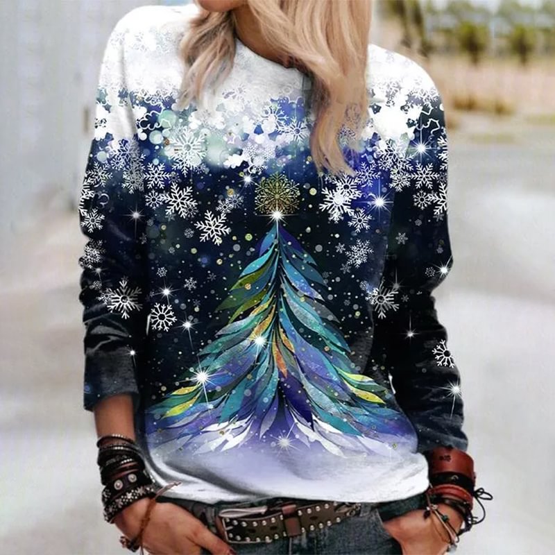 Snowflake Christmas Tree Printed Women's Sweathirt