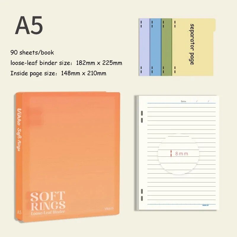 Journalsay A5/B5 90 Sheets/book Soft Silicone Ring Loose-leaf Binder Notebook