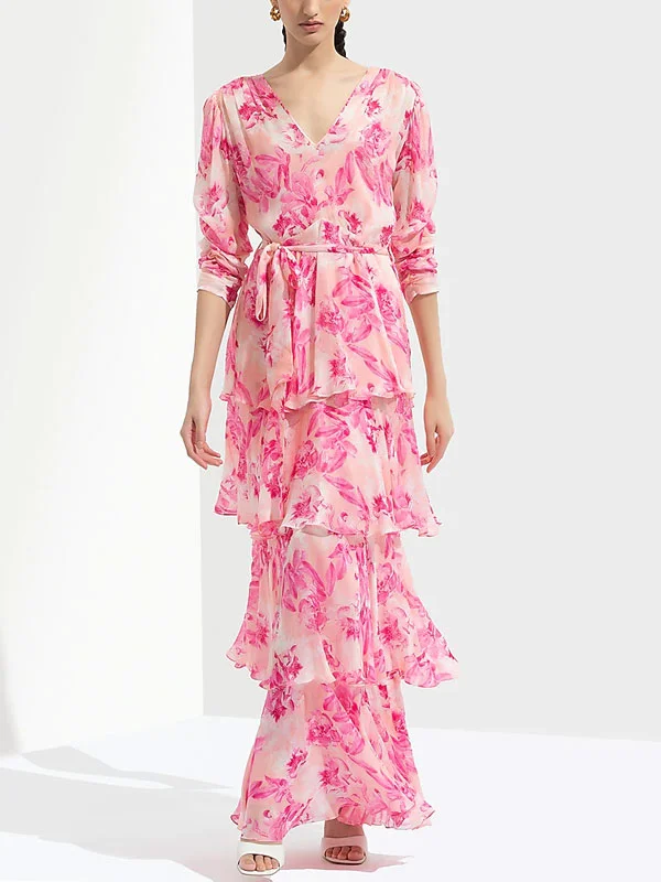 Sakura Pink Printed Printed Maxi Dress