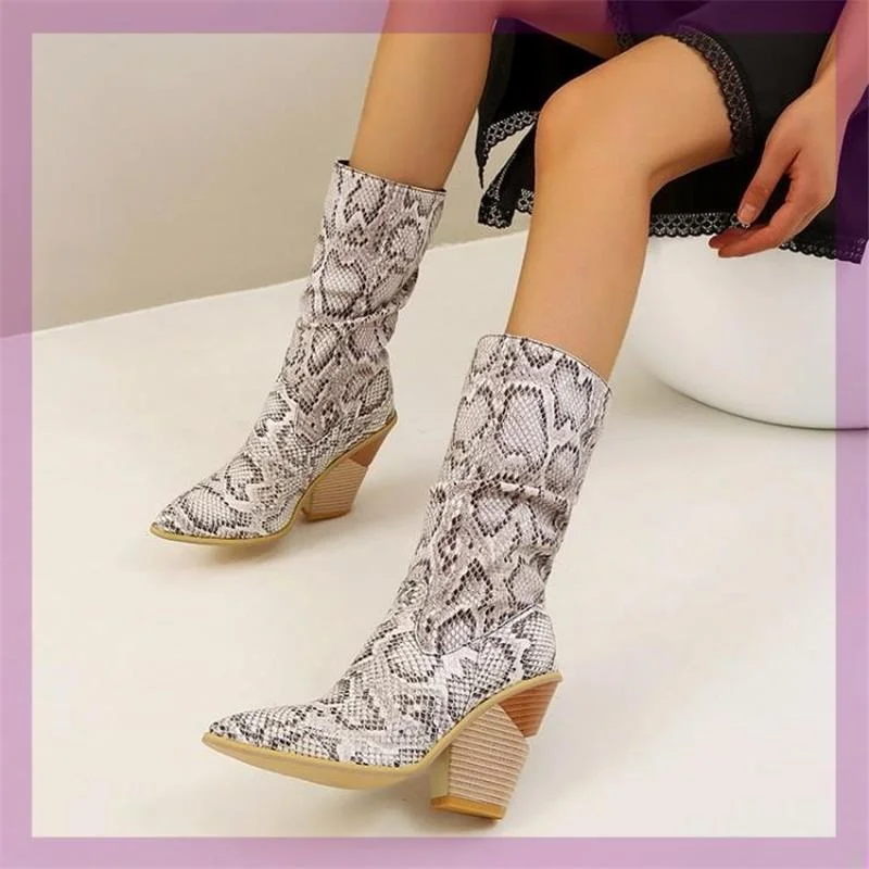 Women's  Mid-Calf Styles Boots Pointed Toe Wedges Western Cowboy Boots Winter Shoes Inside Short Plush Chelsea Boots Shoes Women