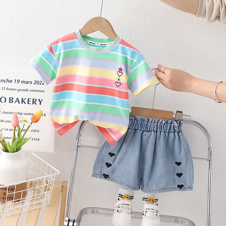 Toddler Heart Striped Tee and Shorts Set