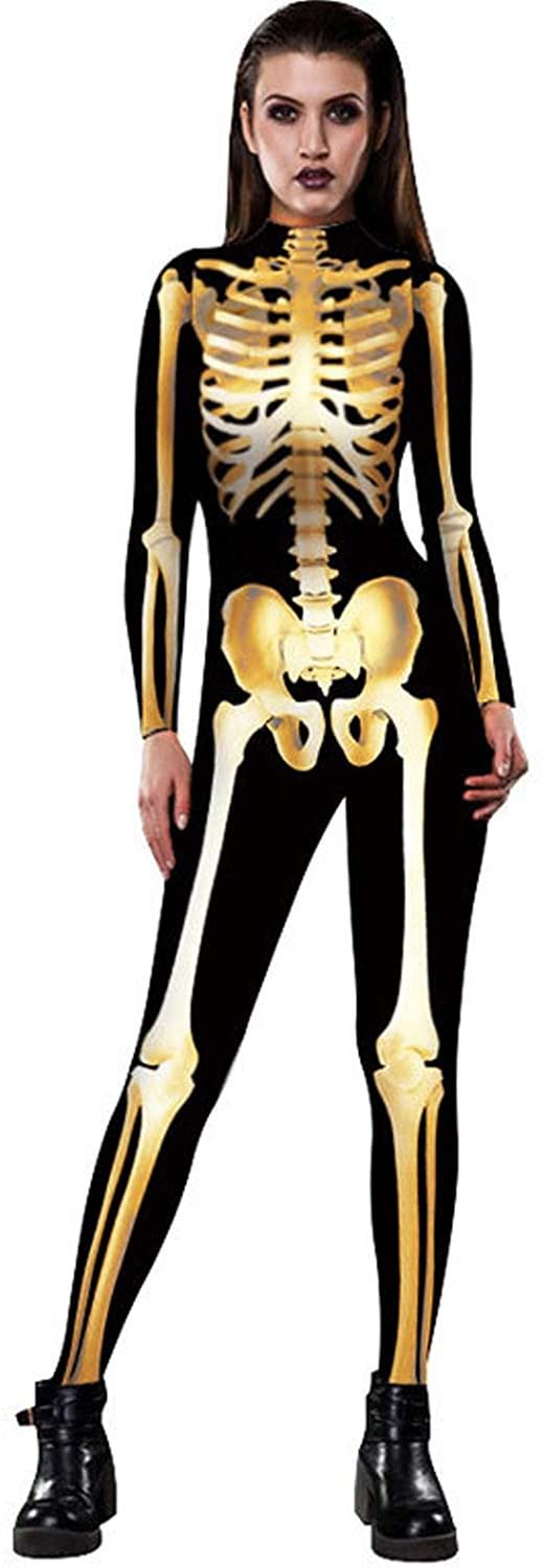 Halloween Jumpsuit Human Skull Skeleton Bone Bodysuit 3D Print Funny Skinny Stretch Costume