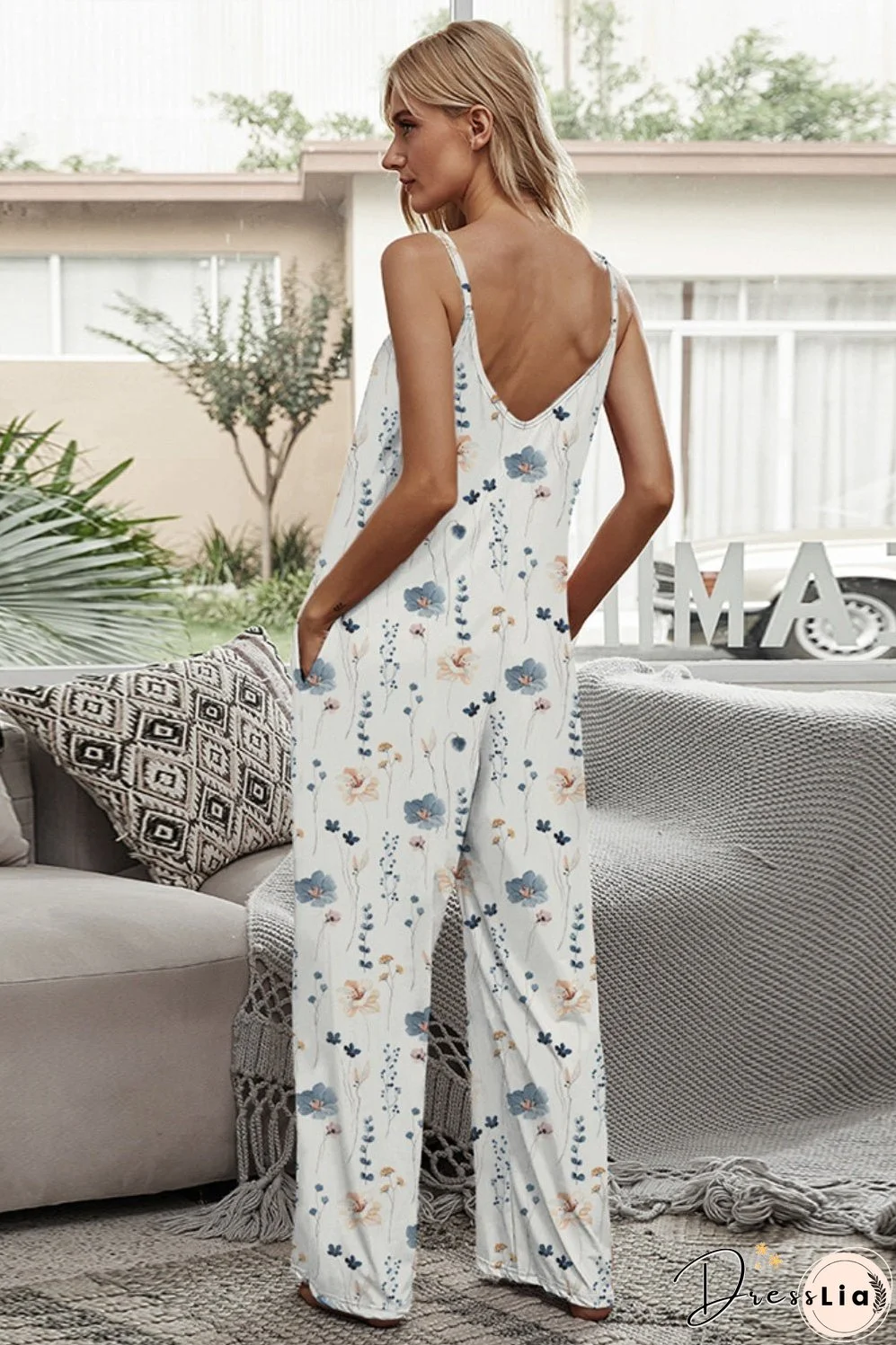 Printed Spaghetti Strap Jumpsuit