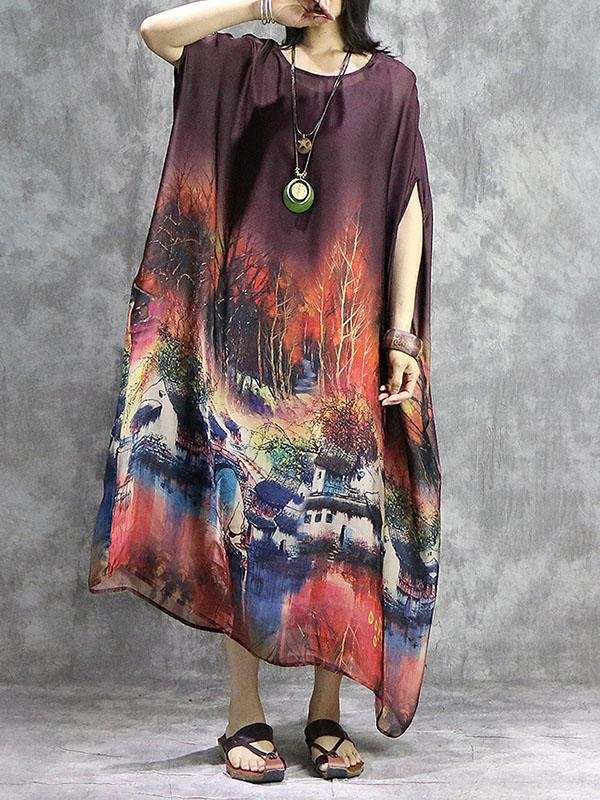 Loose Retro Silk Long Dress