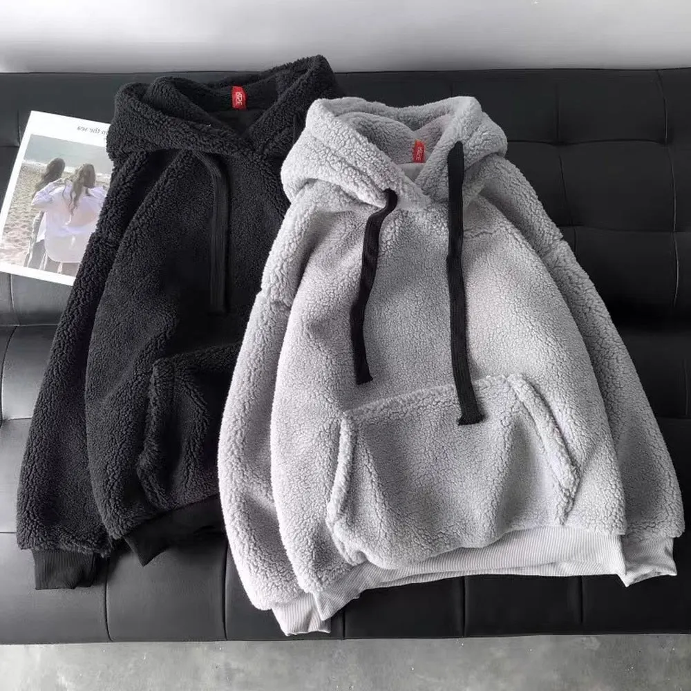 Oversized Fluffy Hoodie Women Winter Sweatshirts Plush Warm Top Double Hoodies Men Pullover Loose Soft Thick Top Streetwear