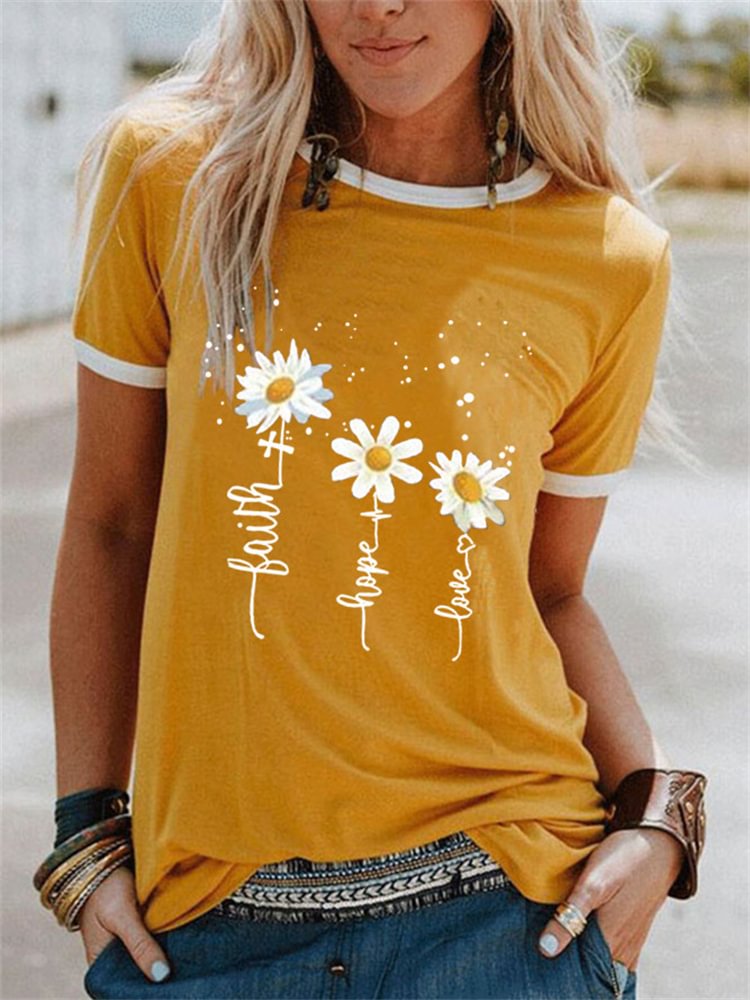 Artwishers Faith Hope Love Daisy Graphic T Shirt