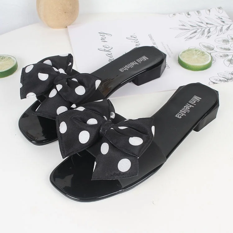Women Peep Toe Casual Bow Knot Pot Square Heels Summer Slipper Slip on Breathable Beach Summer Sandals Shoes        X1217