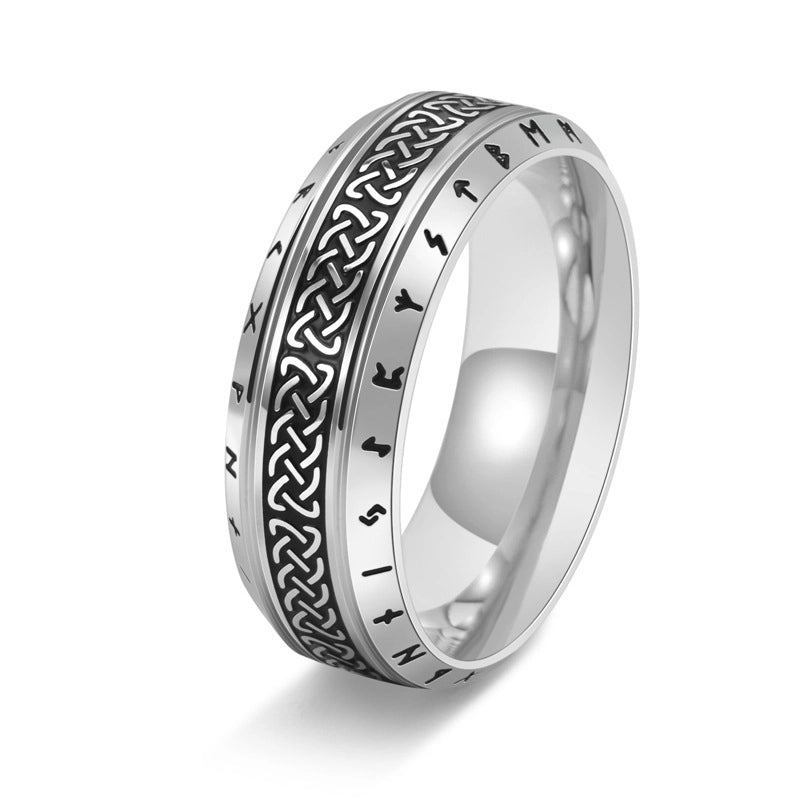 New Retro Nordic Celtic Knot Viking Text Ancient Gold Ring Titanium Steel Men's Literary Style Ring